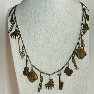 Vintage Kingston NY Pididdly Links Brass Musical Instruments Charm Necklace